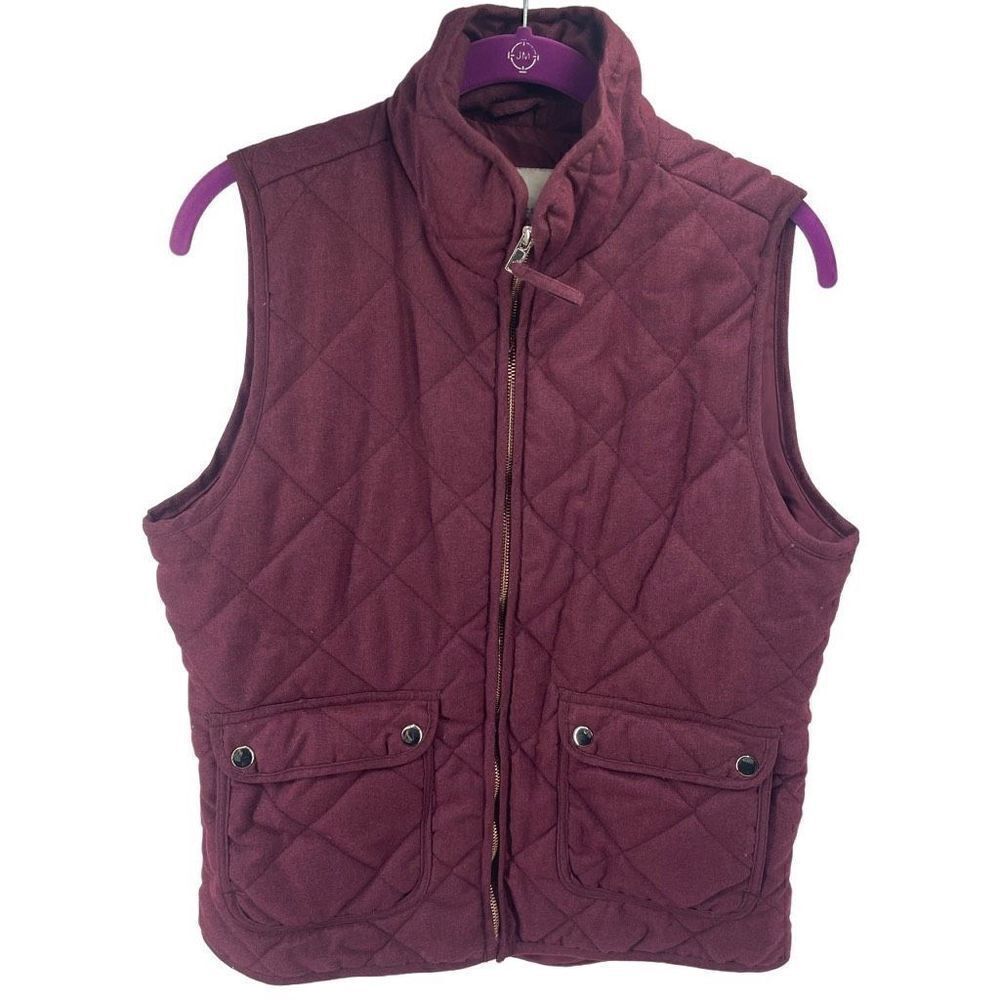 Thread & Supply Womens Quilted Vest Jacket Puffer Full Zip Winter Maroon Medium